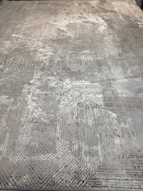 Gray Modern Abstract Geometric Rug with Brown Border - 10x13