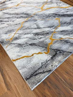 Ivory Gray Abstract Rug with Gold Vein Accents - 6'6" x 9'6"