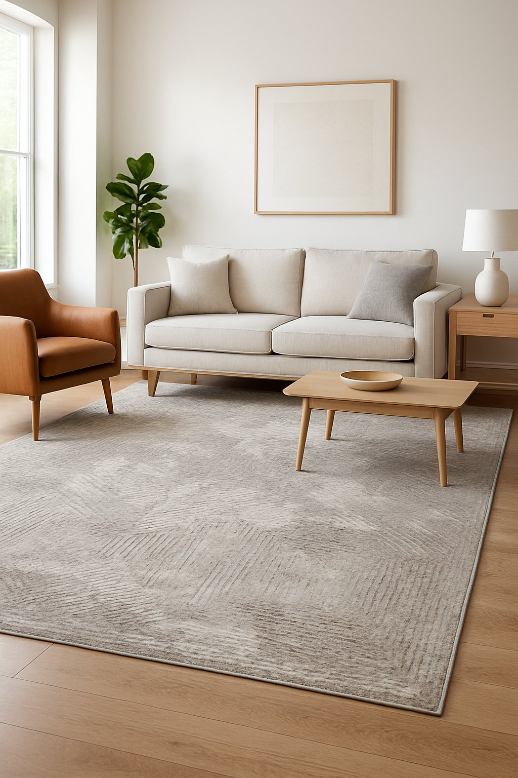 Gray Modern Abstract Geometric Rug with Brown Border - 10x13