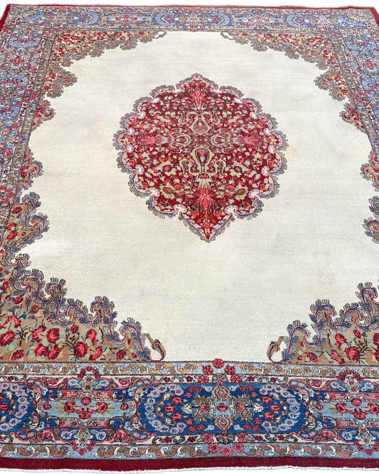 Medallion Traditional Rectangle Ivory & Brown Rug with Gray Border — 1
