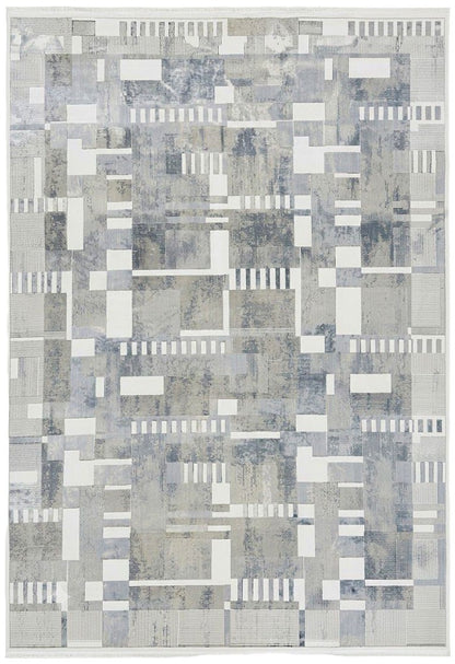 Modern Abstract Rectangle Rug in Ivory, Gray & Silver – 6'6" x 9'6"