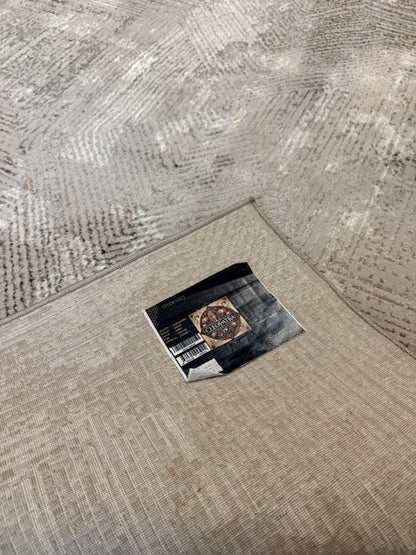 Gray Modern Abstract Geometric Rug with Brown Border - 10x13