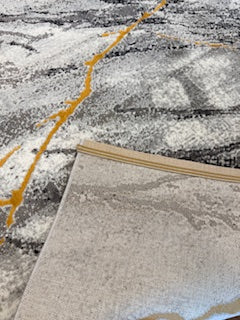Ivory Gray Abstract Rug with Gold Vein Accents - 6'6" x 9'6"