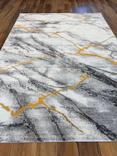 Ivory Gray Abstract Rug with Gold Vein Accents - 6'6" x 9'6"