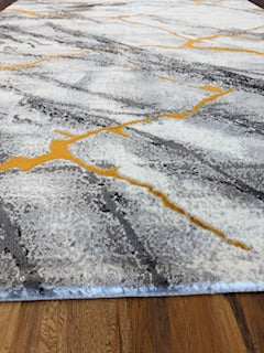Ivory Gray Abstract Rug with Gold Vein Accents - 6'6" x 9'6"