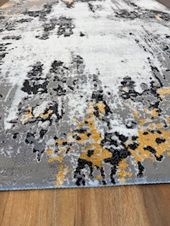Ivory Gray Abstract Rug with Charcoal and Gold Accents - 6'6" x 9'6"