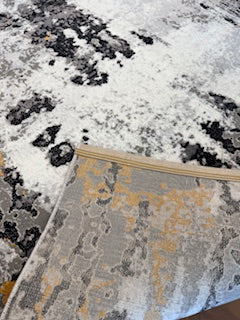 Ivory Gray Abstract Rug with Charcoal and Gold Accents - 6'6" x 9'6"