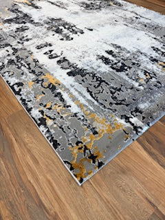 Ivory Gray Abstract Rug with Charcoal and Gold Accents - 6'6" x 9'6"