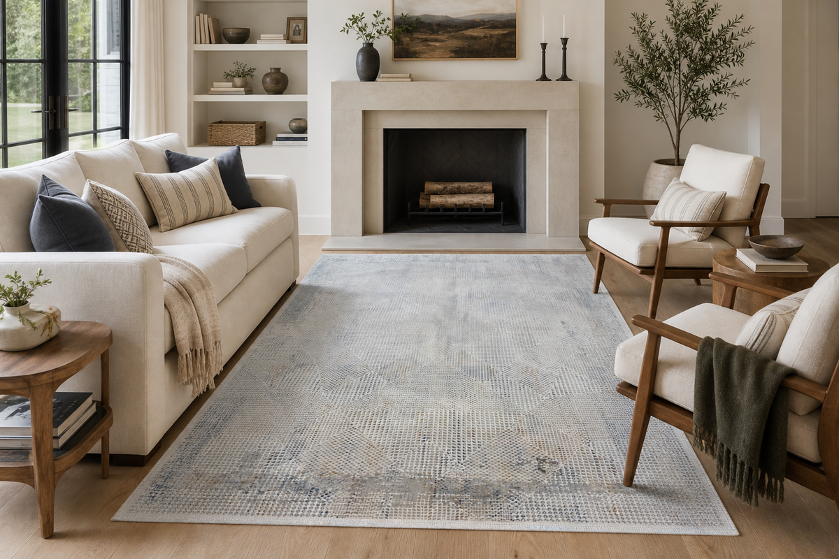 Modern Ivory Rug with Beige & Gray Accents