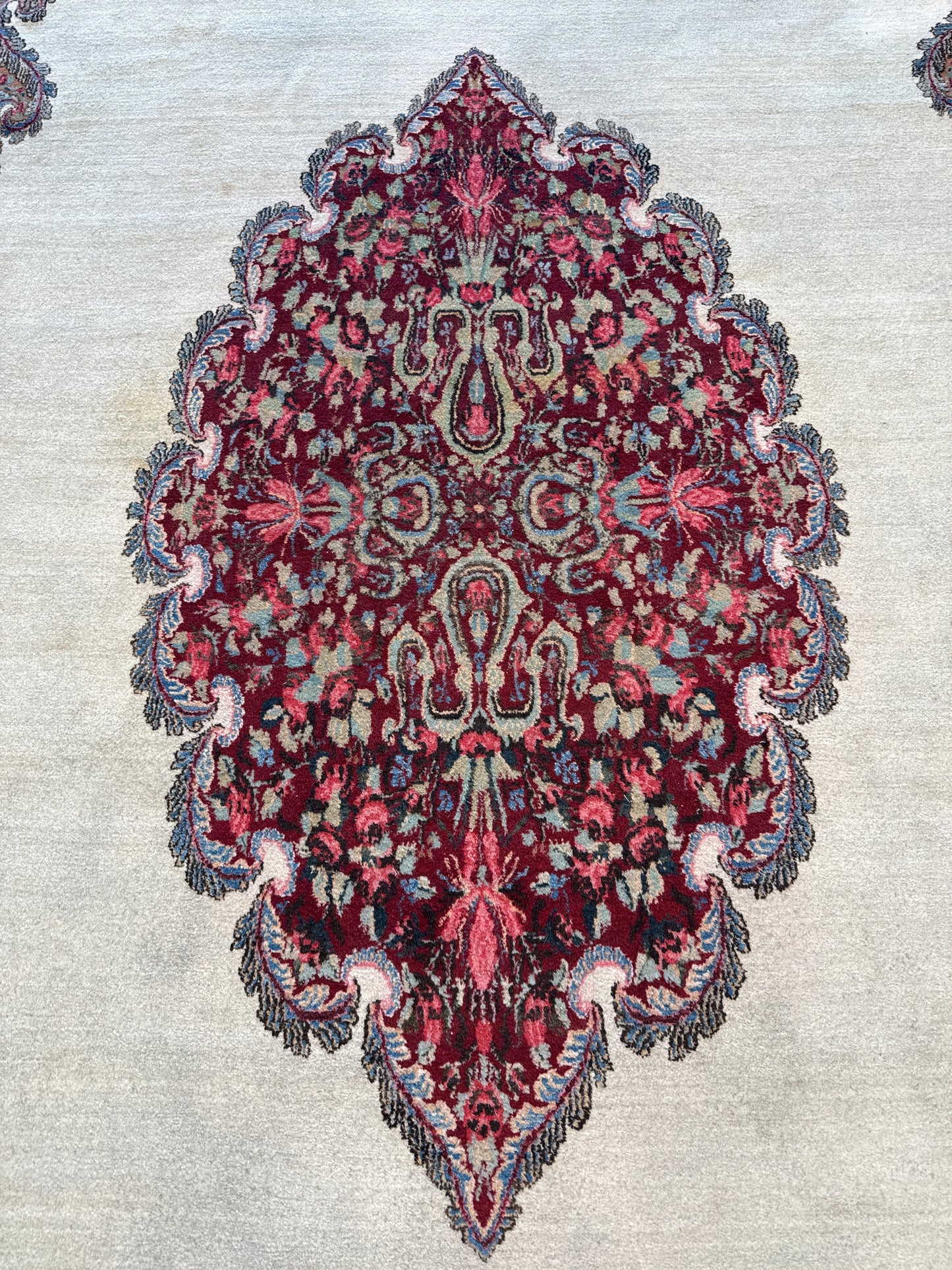 Medallion Traditional Rectangle Ivory & Brown Rug with Gray Border — 1