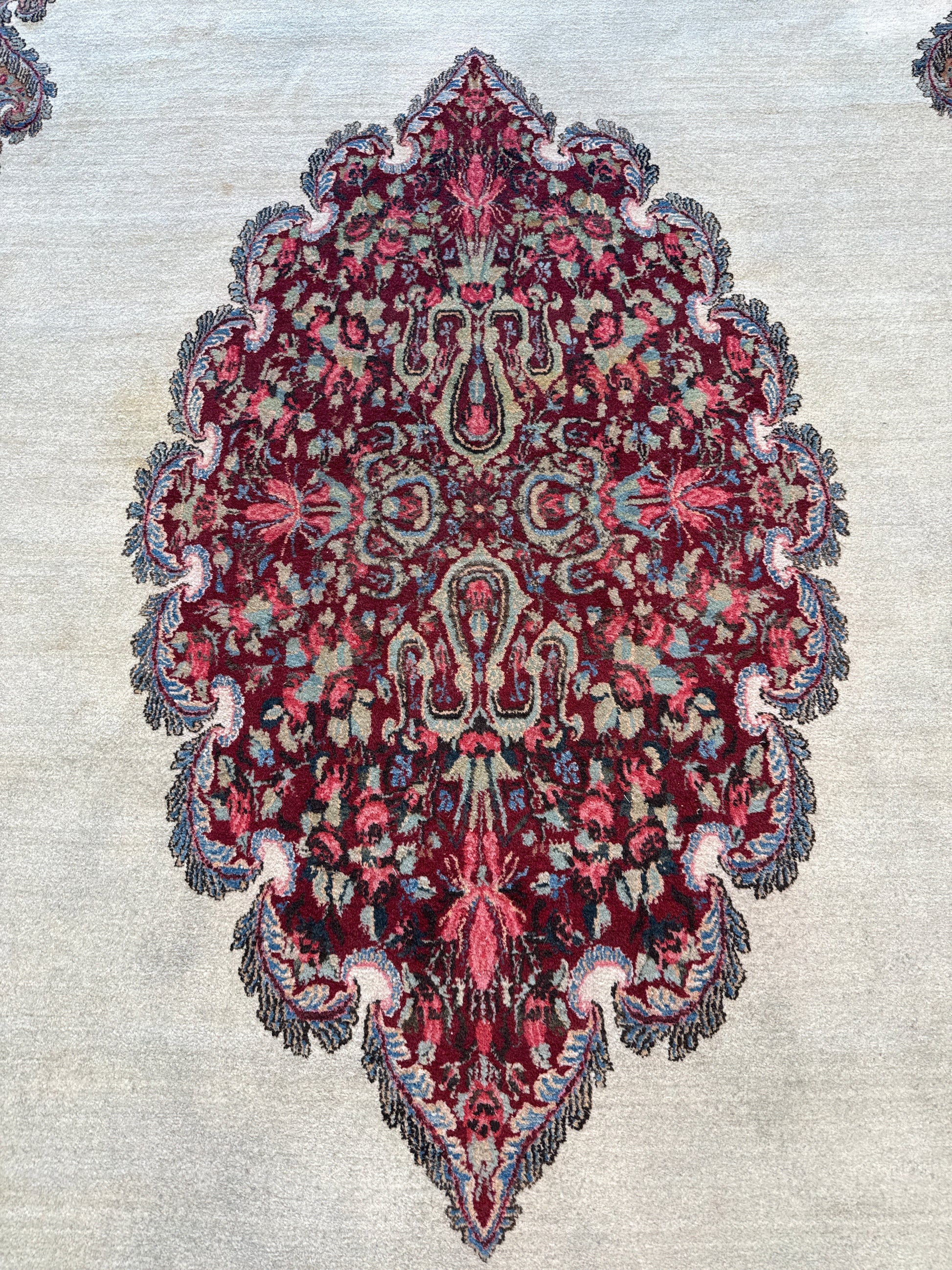 Medallion Traditional Rectangle Ivory & Brown Rug with Gray Border — 1