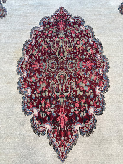 Medallion Traditional Rectangle Ivory & Brown Rug with Gray Border — 1