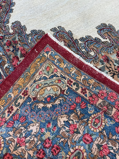Medallion Traditional Rectangle Ivory & Brown Rug with Gray Border — 1