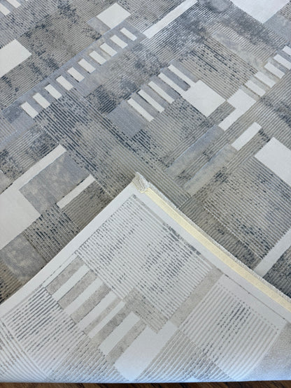 Modern Abstract Rectangle Rug in Ivory, Gray & Silver – 6'6" x 9'6"