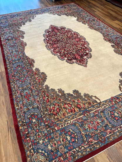 Medallion Traditional Rectangle Ivory & Brown Rug with Gray Border — 1