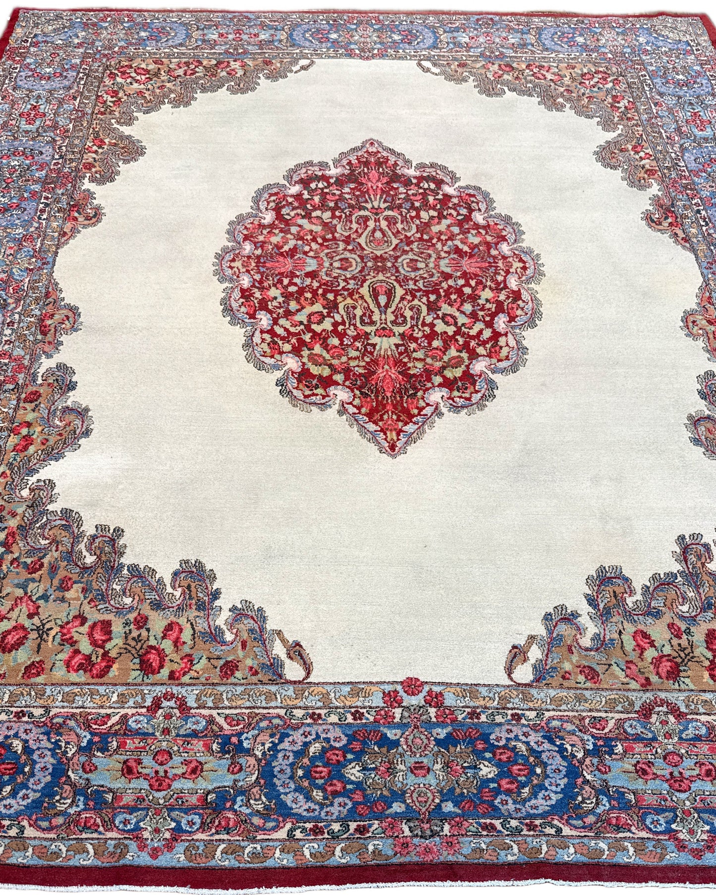 Medallion Traditional Rectangle Ivory & Brown Rug with Gray Border — 1