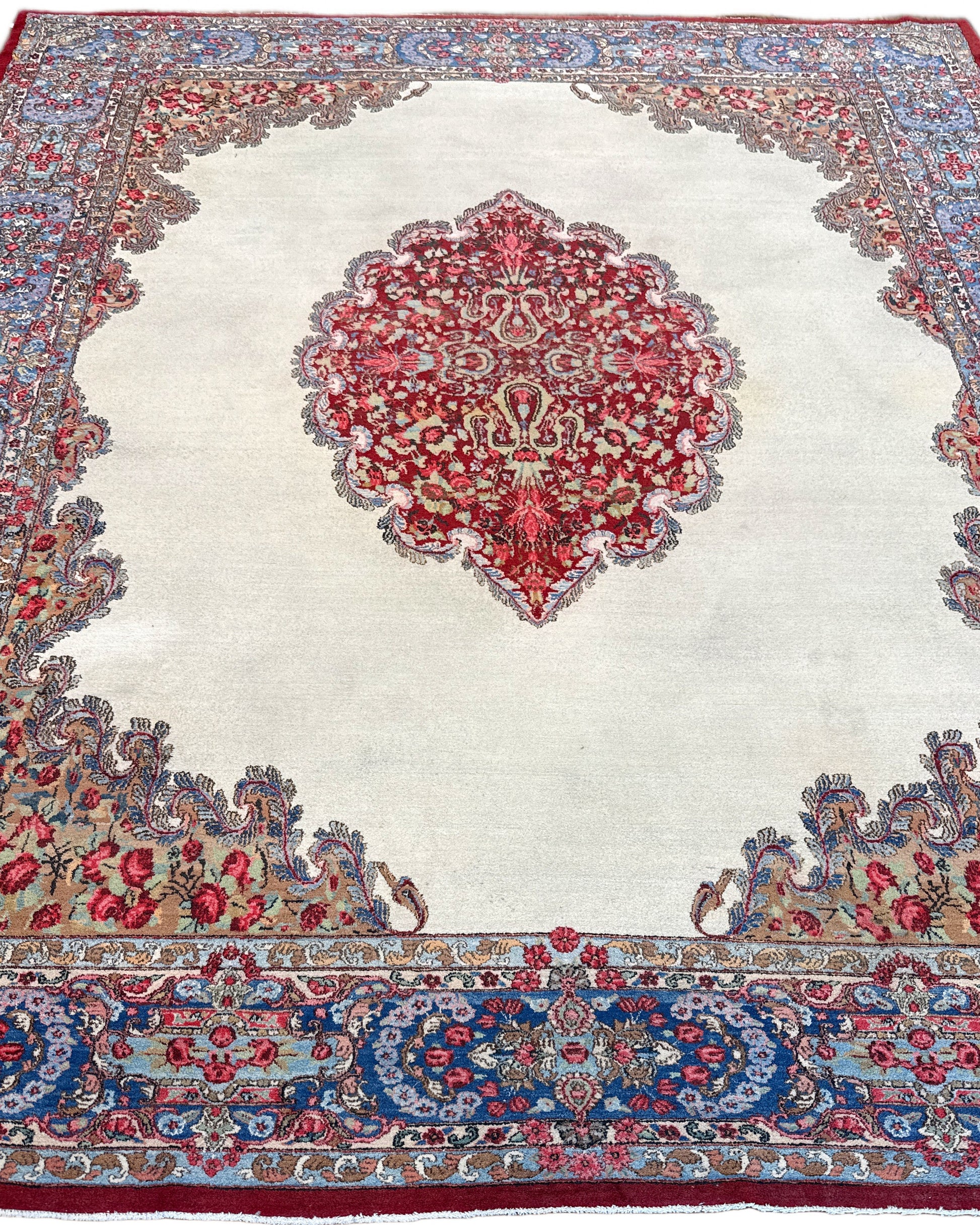 Medallion Traditional Rectangle Ivory & Brown Rug with Gray Border — 1