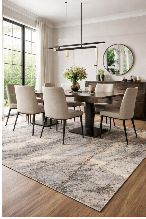 Contemporary Abstract Gray Rug with Gold Accents - 6'6"x9'6"