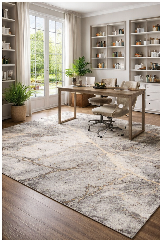 Contemporary Abstract Gray Rug with Gold Accents - 6'6"x9'6"