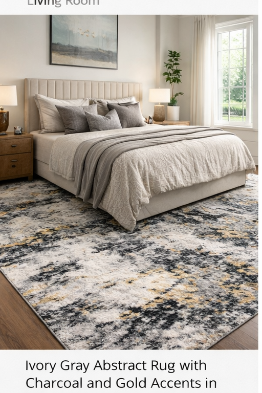 Ivory Gray Abstract Rug with Charcoal and Gold Accents - 6'6" x 9'6"
