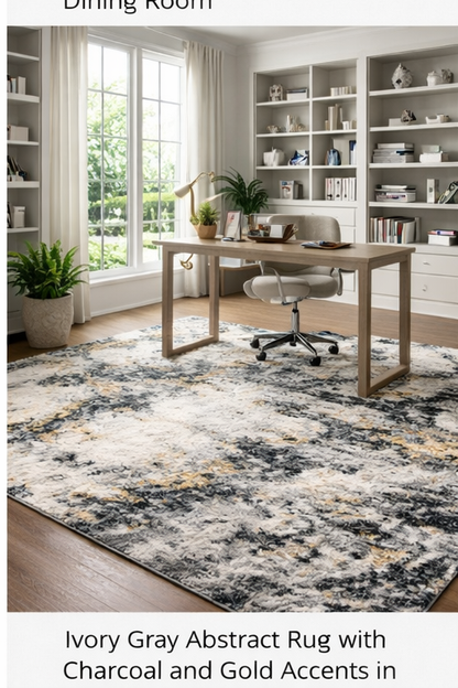 Ivory Gray Abstract Rug with Charcoal and Gold Accents - 6'6" x 9'6"