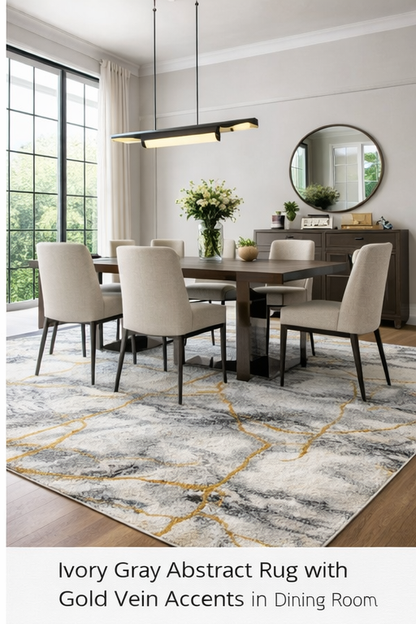 Ivory Gray Abstract Rug with Gold Vein Accents - 6'6" x 9'6"