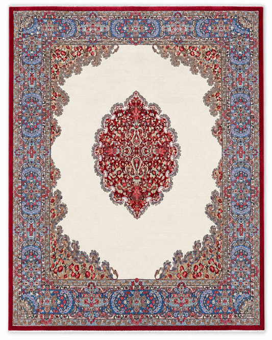 One-of-a-Kind Persian Medallion Rug – Ivory, Blue & Red –  11'2" x 16'4"